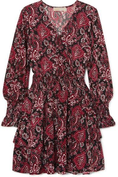 michael michael kors tiered printed crepe dress